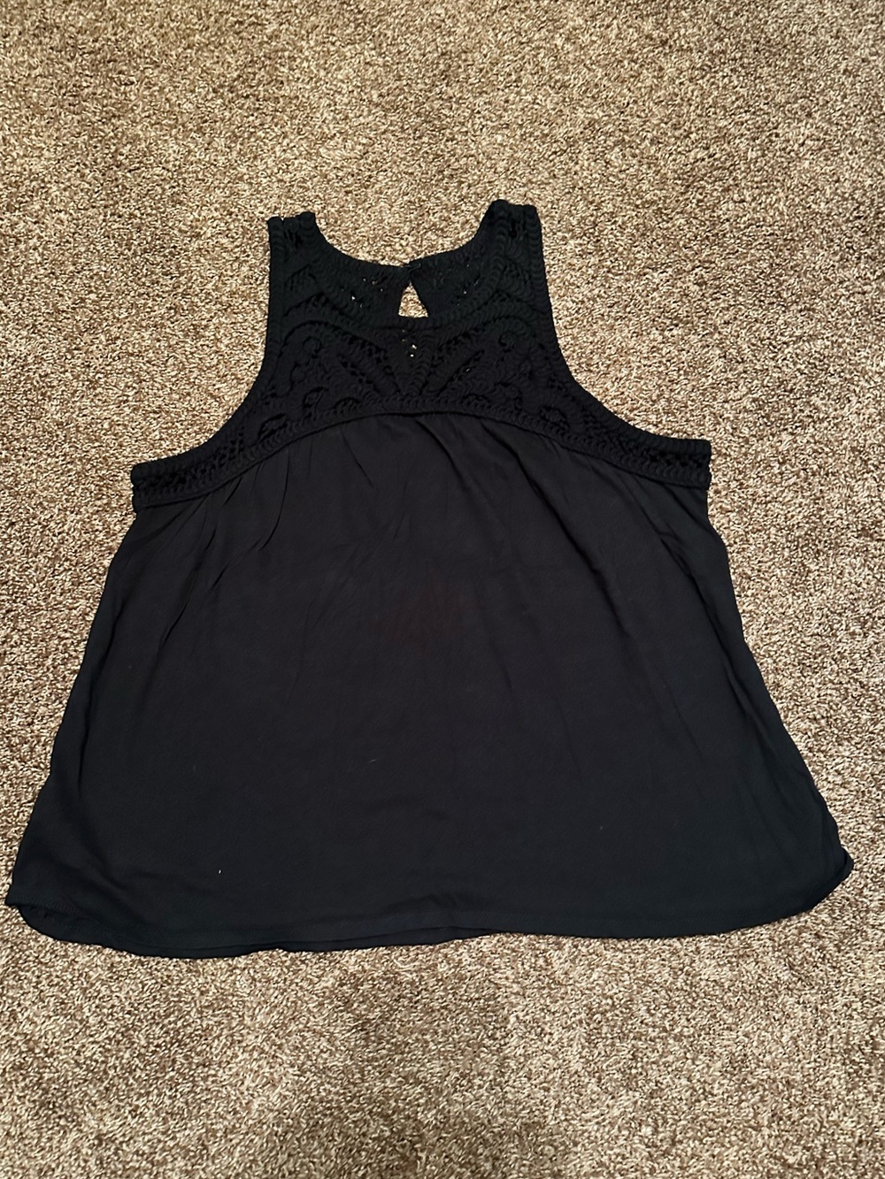 LOFT Black Crochet Yoke Sleeveless Tank Top size Large Petite